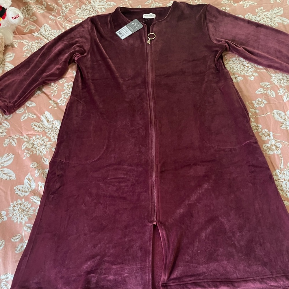 Velvet Zip-Front Sleep Robe in Deep Burgundy - Women